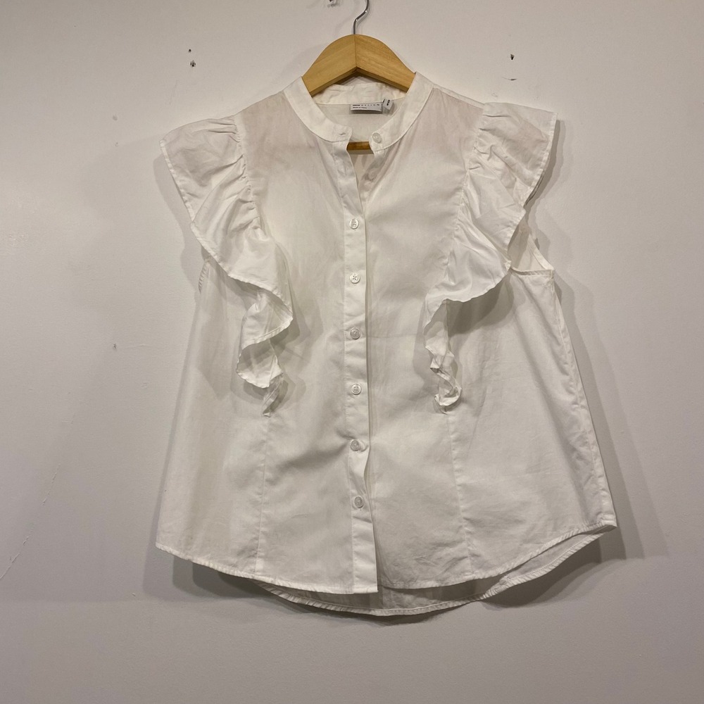 Asos White Ruffle Sleeveless Button Down Peasant Boho Cottagecore Top US 8